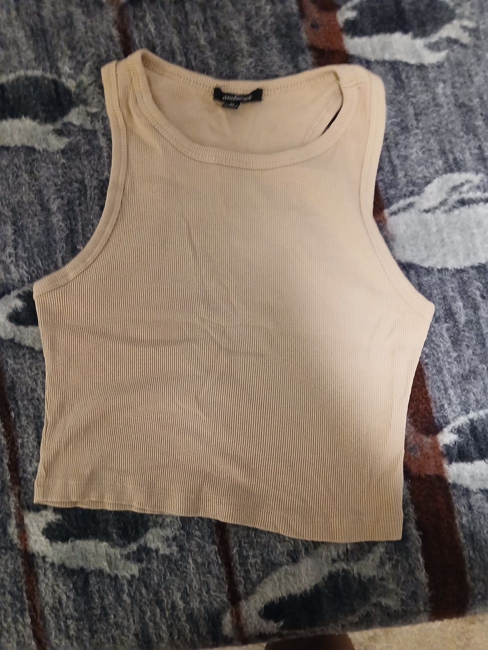 Ambiance Ribbed Tank Crop Top in Light Beige